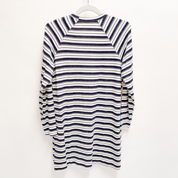 White Navy Blue Striped Long Sleeve Shift Dress - Picture 3 of 10